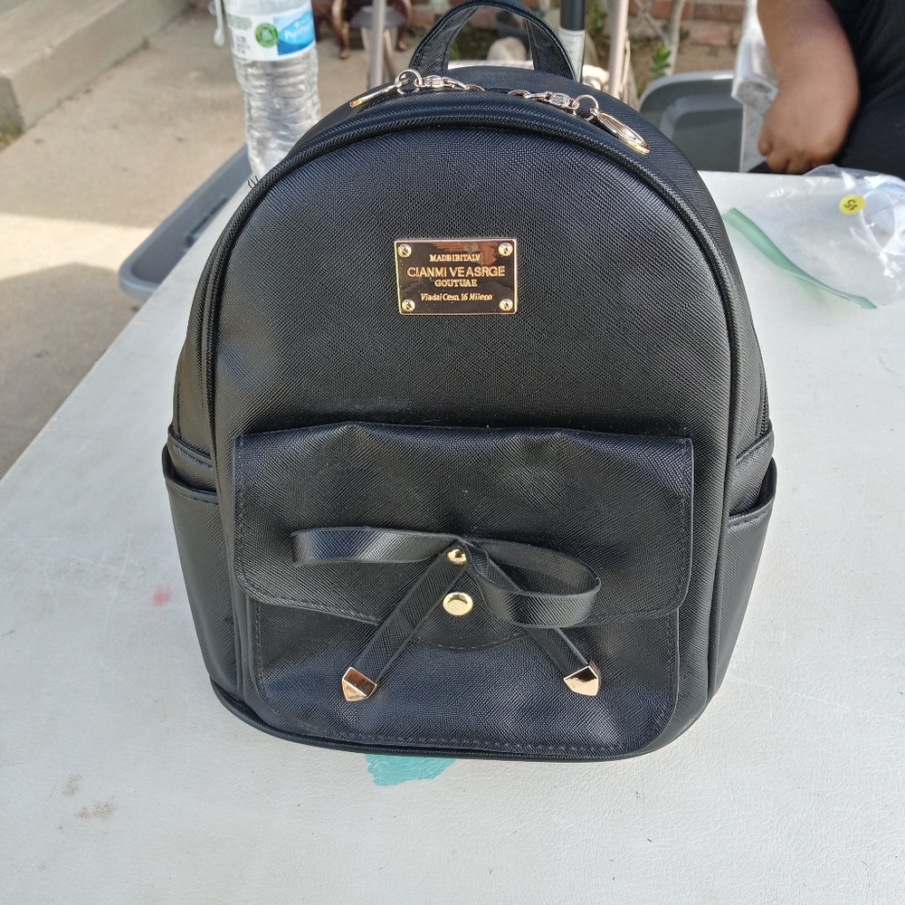 black leather backpack